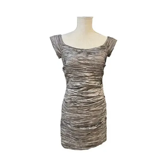 Alex Evenings Pewter Metallic Bandage Sheath Dress Size 10
